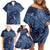 Hawaiian Manta Ray and Polynesian Tribal Tattoo Family Matching Off Shoulder Short Dress and Hawaiian Shirt Dark Navy Color LT03