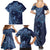 Hawaiian Manta Ray and Polynesian Tribal Tattoo Family Matching Summer Maxi Dress and Hawaiian Shirt Dark Navy Color LT03