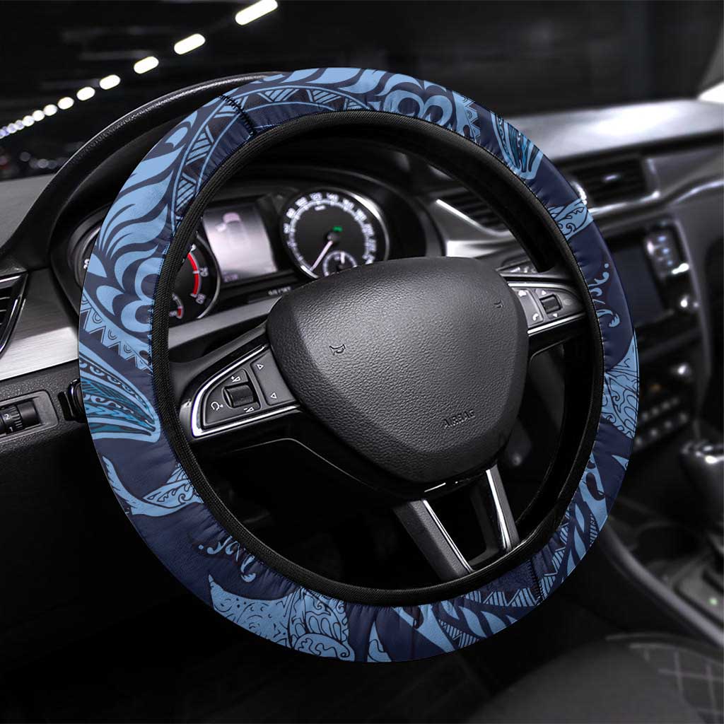 Hawaiian Manta Ray and Polynesian Tribal Tattoo Steering Wheel Cover Dark Navy Color LT03 Universal Fit Dark Navy - Polynesian Pride