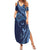 Hawaiian Manta Ray and Polynesian Tribal Tattoo Summer Maxi Dress Dark Navy Color LT03