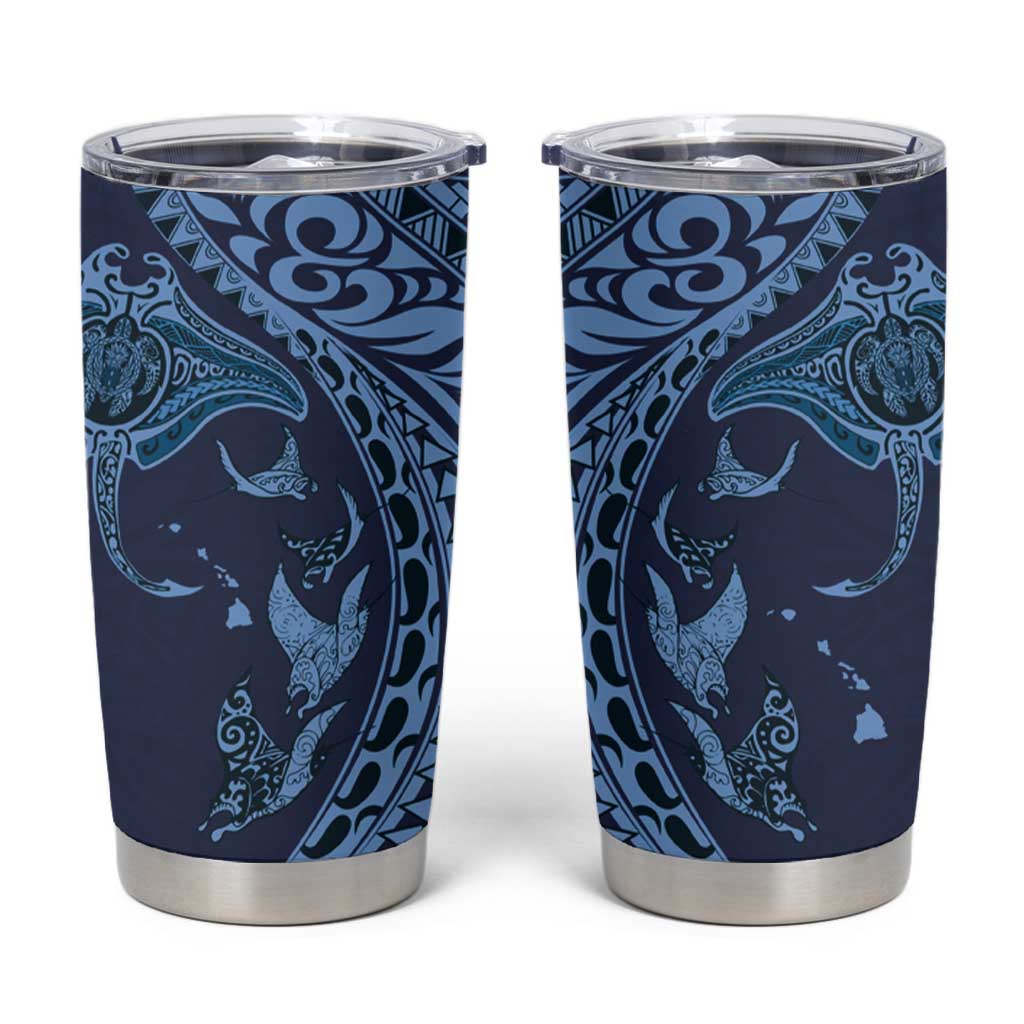 Hawaiian Manta Ray and Polynesian Tribal Tattoo Tumbler Cup Dark Navy Color LT03 Dark Navy - Polynesian Pride