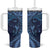 Hawaiian Manta Ray and Polynesian Tribal Tattoo Tumbler With Handle Dark Navy Color