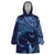 Hawaiian Manta Ray and Polynesian Tribal Tattoo Wearable Blanket Hoodie Dark Navy Color LT03