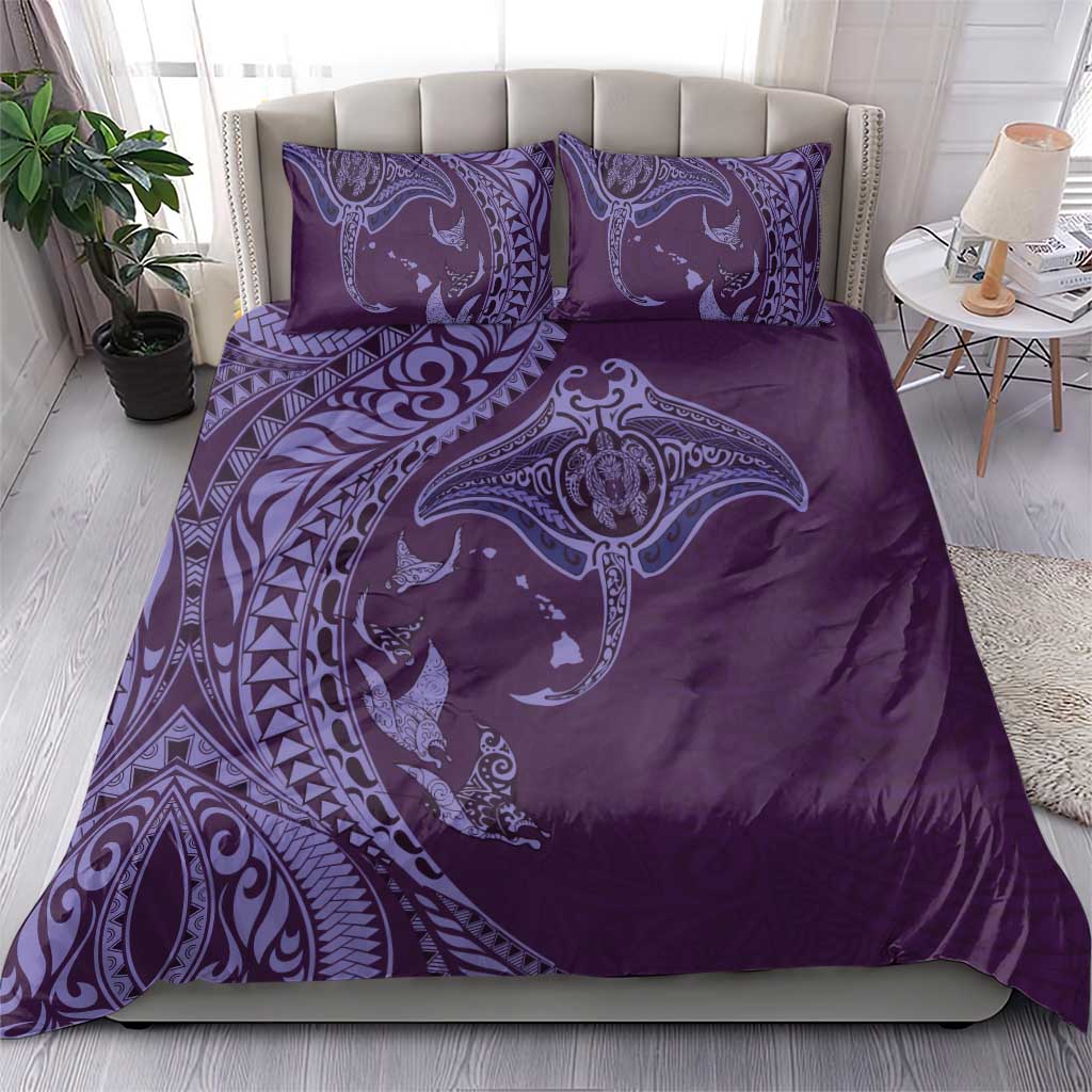 Hawaiian Manta Ray and Polynesian Tribal Tattoo Bedding Set Purple Color LT03 - Polynesian Pride