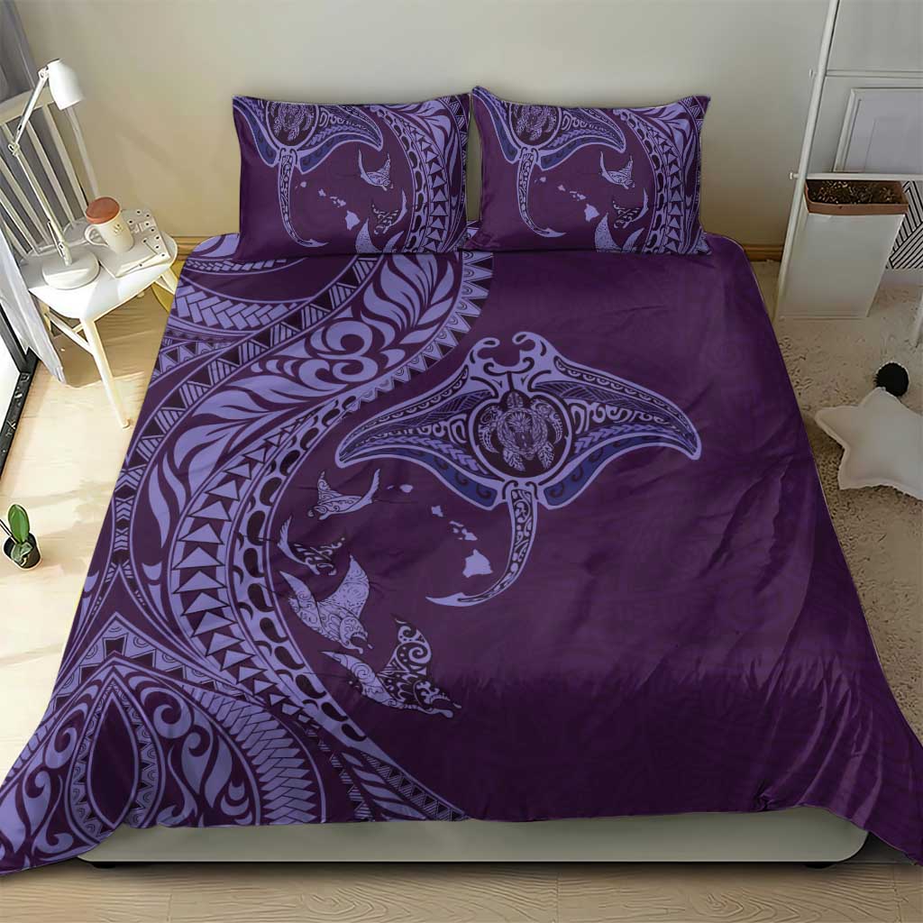 Hawaiian Manta Ray and Polynesian Tribal Tattoo Bedding Set Purple Color LT03 - Polynesian Pride