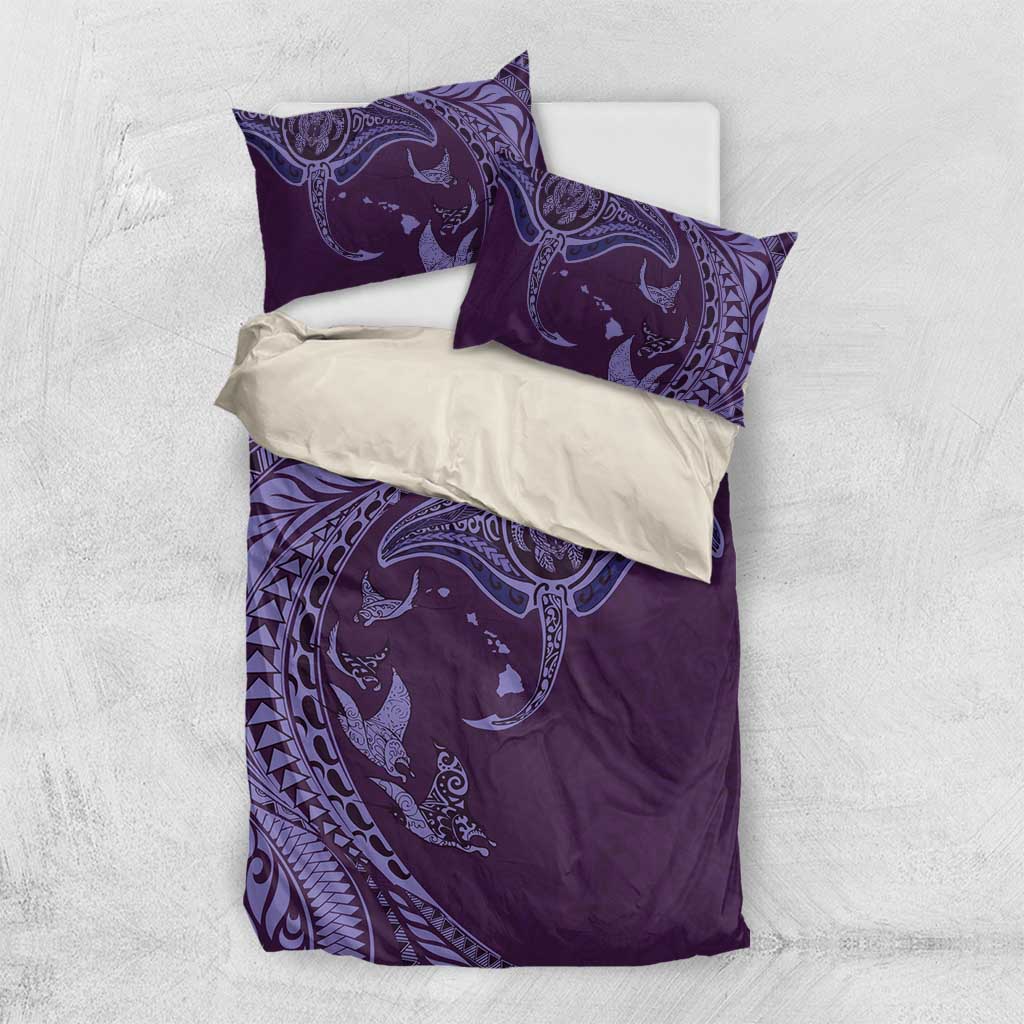 Hawaiian Manta Ray and Polynesian Tribal Tattoo Bedding Set Purple Color LT03 US Twin 172cm x 218cm Purple - Polynesian Pride