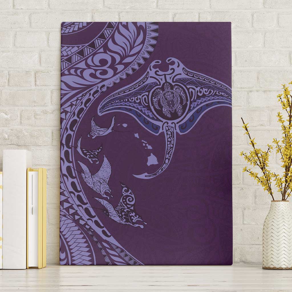 Hawaiian Manta Ray and Polynesian Tribal Tattoo Canvas Wall Art Purple Color LT03 Without Frame Purple - Polynesian Pride