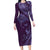 Hawaiian Manta Ray and Polynesian Tribal Tattoo Long Sleeve Bodycon Dress Purple Color LT03