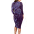 Hawaiian Manta Ray and Polynesian Tribal Tattoo Long Sleeve Bodycon Dress Purple Color LT03