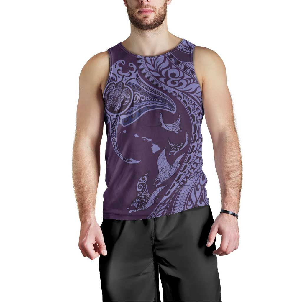 Hawaiian Manta Ray and Polynesian Tribal Tattoo Men Tank Top Purple Color LT03 - Polynesian Pride