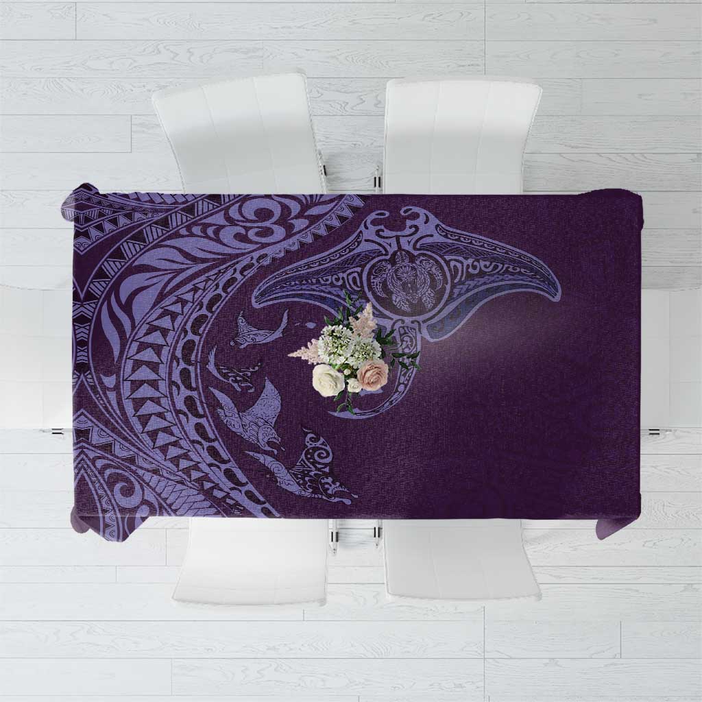 Hawaiian Manta Ray and Polynesian Tribal Tattoo Tablecloth Purple Color LT03