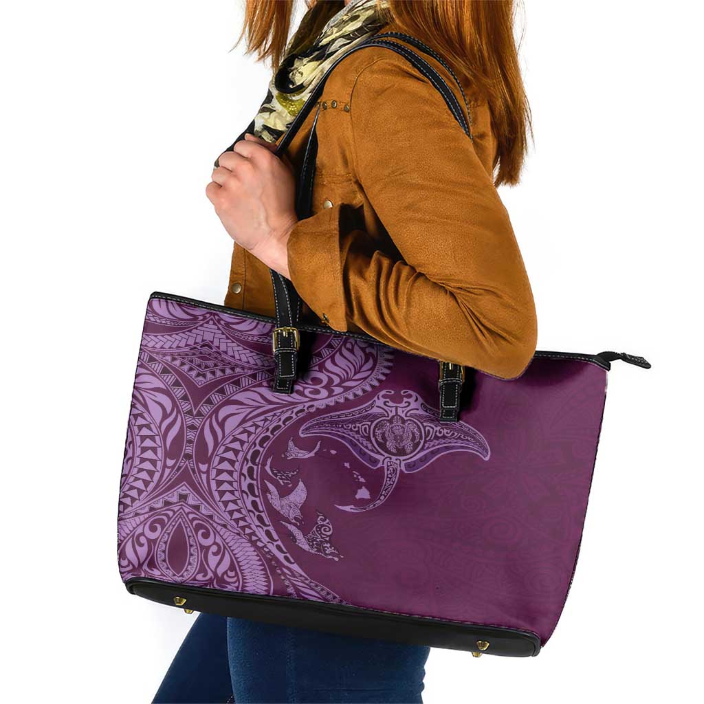 Hawaiian Manta Ray and Polynesian Tribal Tattoo Leather Tote Bag Pink Color LT03 Pink - Polynesian Pride