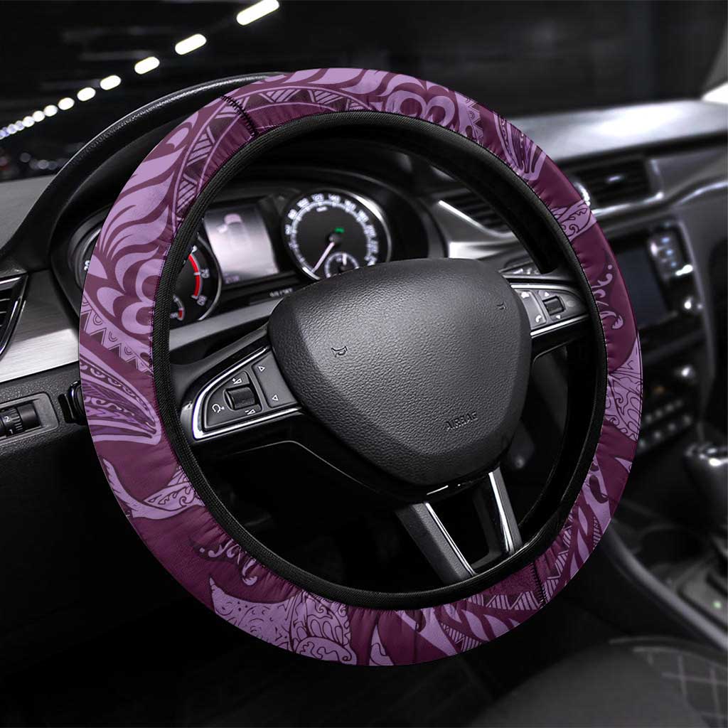 Hawaiian Manta Ray and Polynesian Tribal Tattoo Steering Wheel Cover Pink Color LT03 Universal Fit Pink - Polynesian Pride