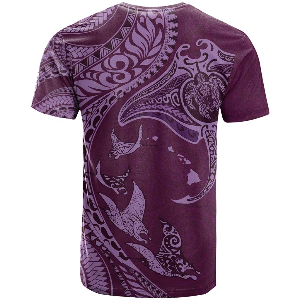 Hawaiian Manta Ray and Polynesian Tribal Tattoo T Shirt Pink Color LT03 - Polynesian Pride