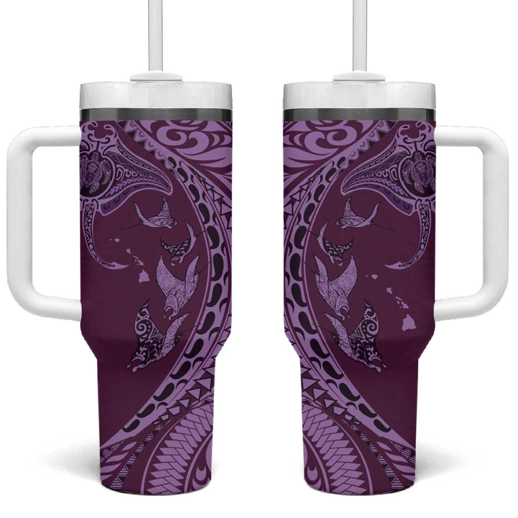 Hawaiian Manta Ray and Polynesian Tribal Tattoo Tumbler With Handle Pink Color LT03 One Size: 40 oz Pink - Polynesian Pride