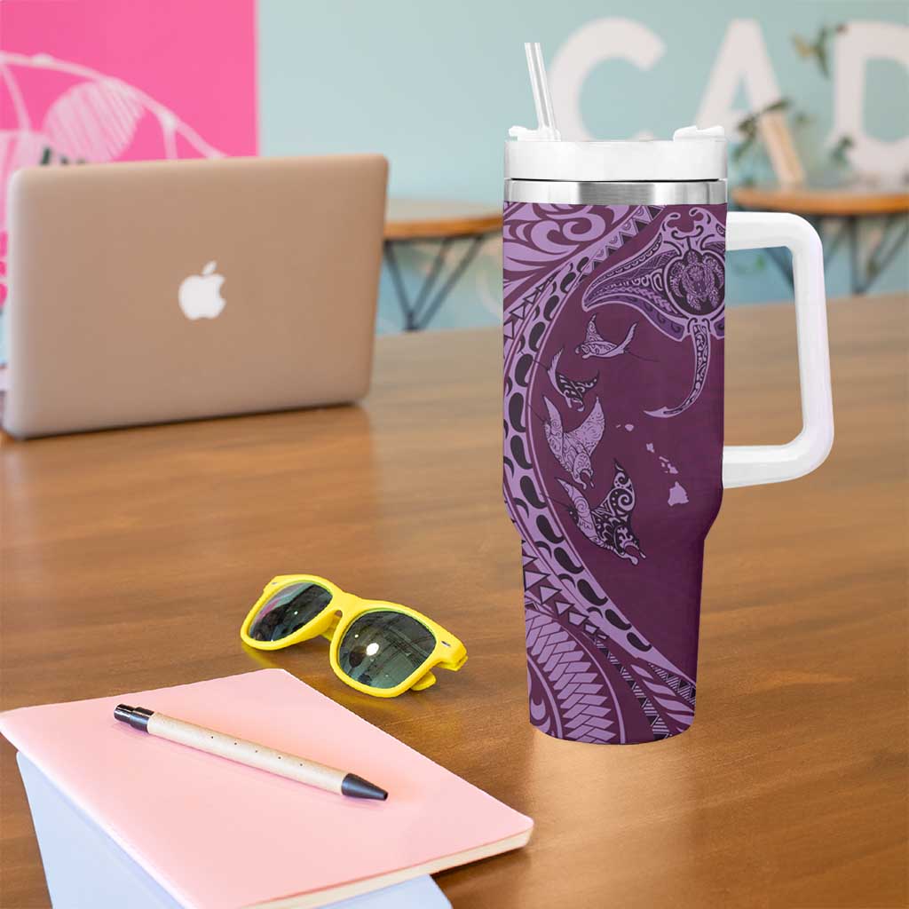Hawaiian Manta Ray and Polynesian Tribal Tattoo Tumbler With Handle Pink Color LT03 - Polynesian Pride