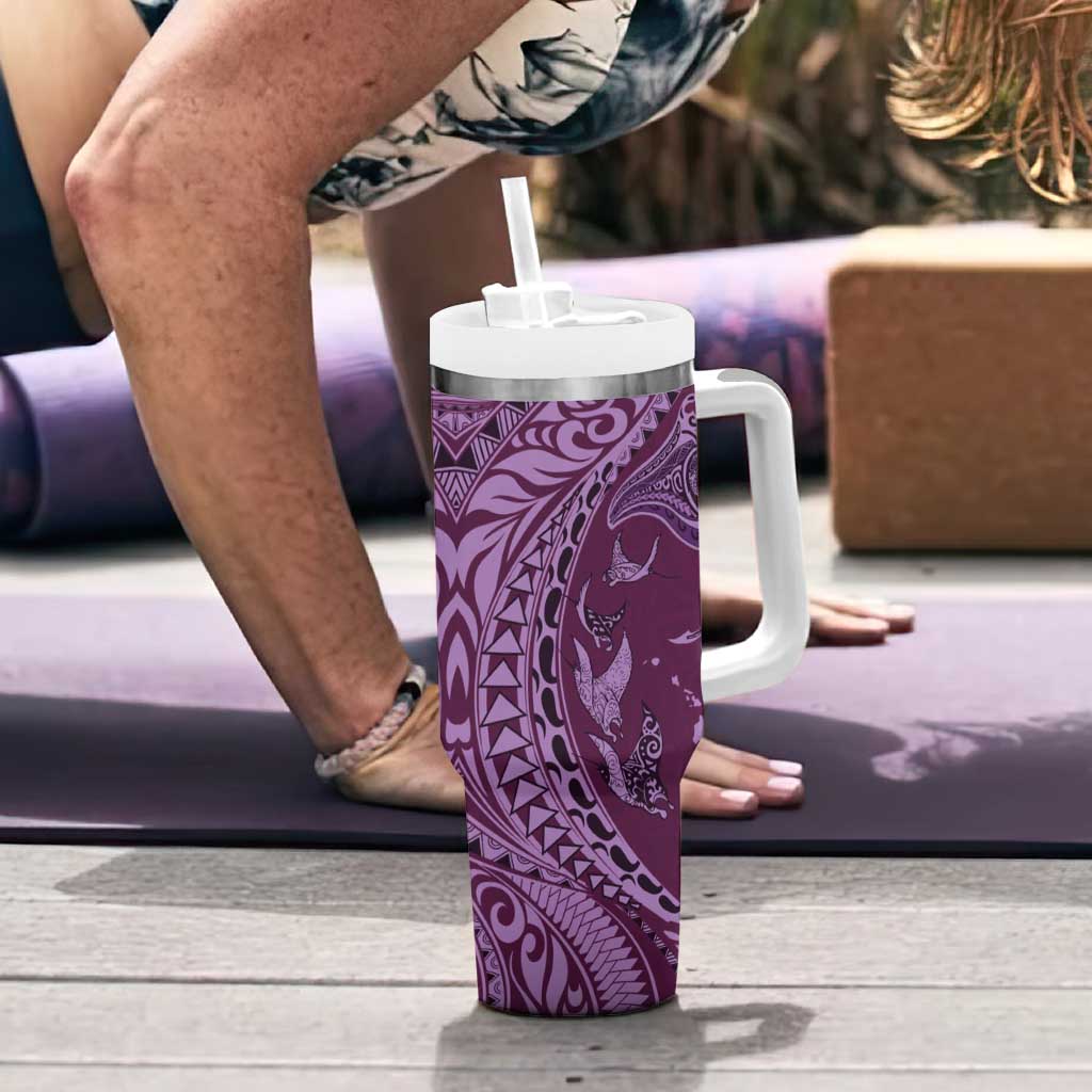Hawaiian Manta Ray and Polynesian Tribal Tattoo Tumbler With Handle Pink Color LT03 - Polynesian Pride