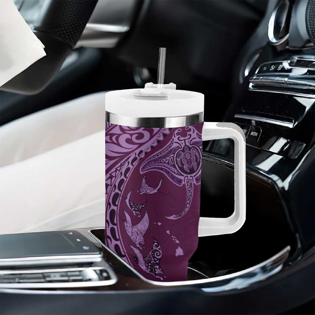 Hawaiian Manta Ray and Polynesian Tribal Tattoo Tumbler With Handle Pink Color LT03 - Polynesian Pride