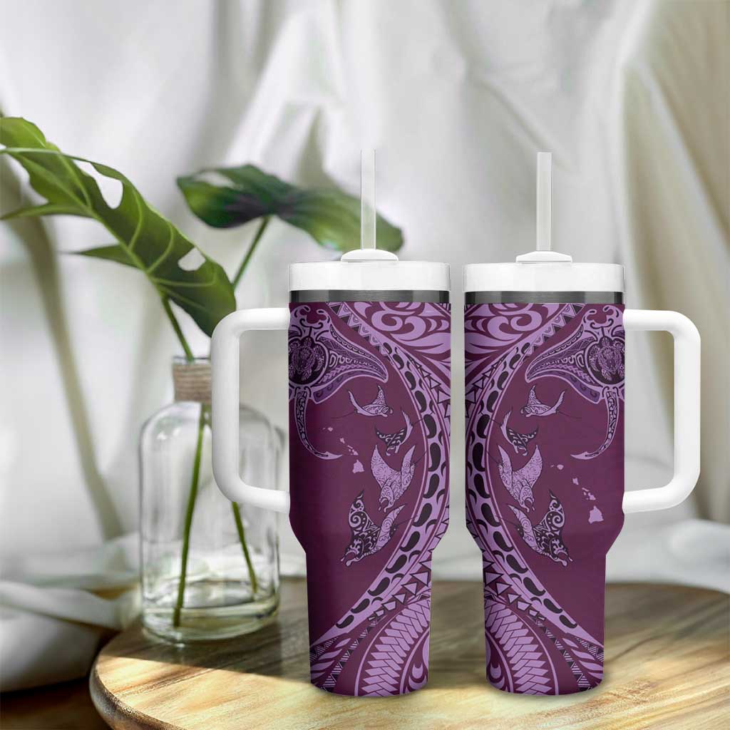 Hawaiian Manta Ray and Polynesian Tribal Tattoo Tumbler With Handle Pink Color LT03 - Polynesian Pride