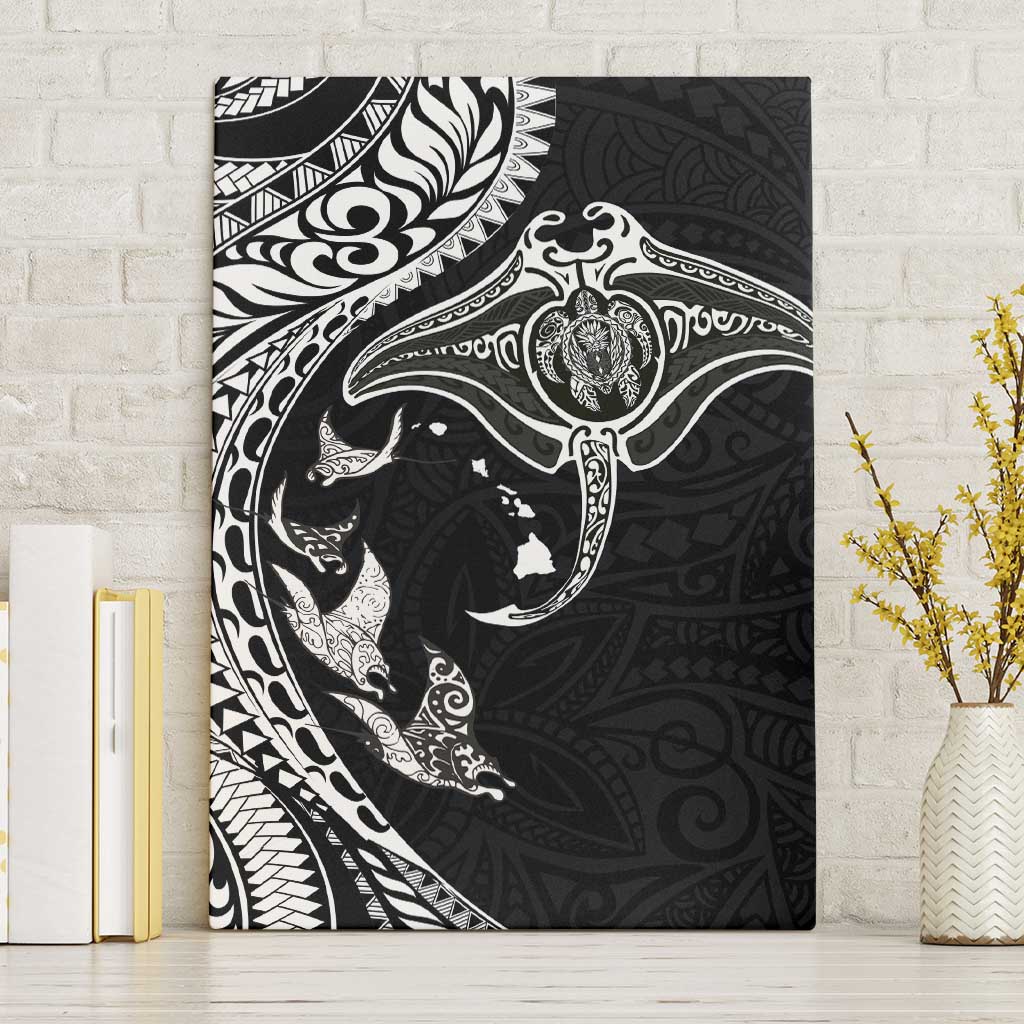 Hawaiian Manta Ray and Polynesian Tribal Tattoo Canvas Wall Art Black Color LT03 Without Frame Black - Polynesian Pride