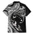 Hawaiian Manta Ray and Polynesian Tribal Tattoo Family Matching Off The Shoulder Long Sleeve Dress and Hawaiian Shirt Black Color LT03