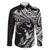 Hawaiian Manta Ray and Polynesian Tribal Tattoo Family Matching Off The Shoulder Long Sleeve Dress and Hawaiian Shirt Black Color LT03