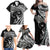 Hawaiian Manta Ray and Polynesian Tribal Tattoo Family Matching Off Shoulder Maxi Dress and Hawaiian Shirt Black Color LT03