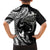 Hawaiian Manta Ray and Polynesian Tribal Tattoo Family Matching Off Shoulder Short Dress and Hawaiian Shirt Black Color LT03