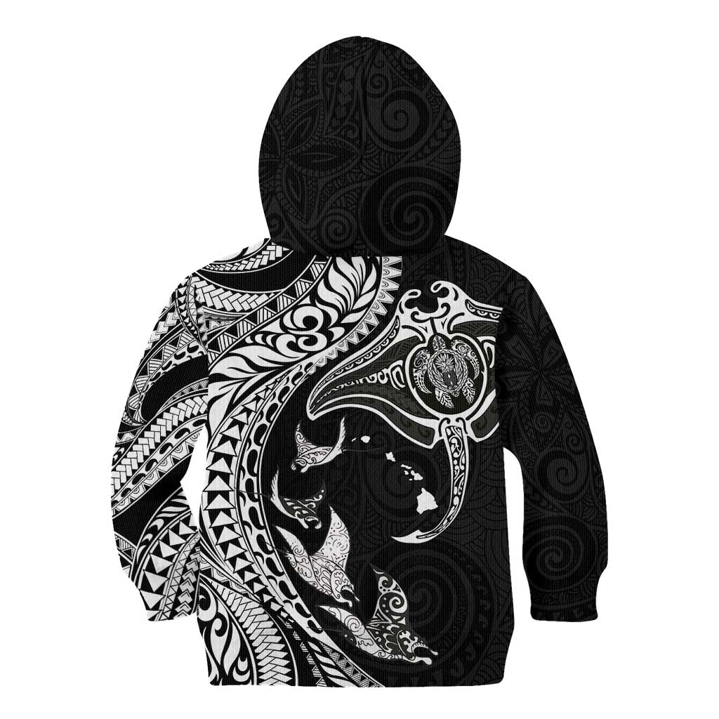 Hawaiian Manta Ray and Polynesian Tribal Tattoo Kid Hoodie Black Color LT03 - Polynesian Pride