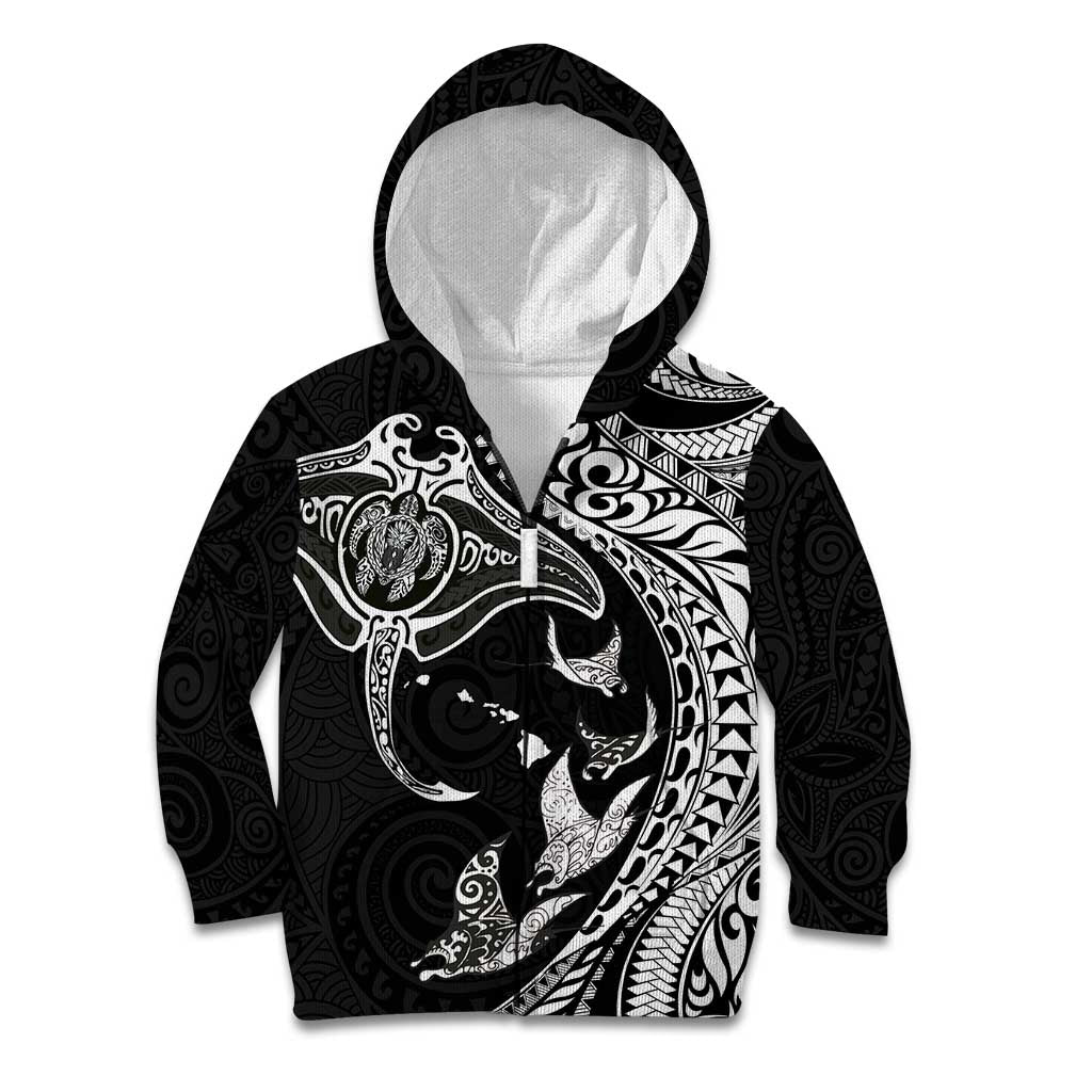 Hawaiian Manta Ray and Polynesian Tribal Tattoo Kid Hoodie Black Color LT03 Zip Hoodie Black - Polynesian Pride