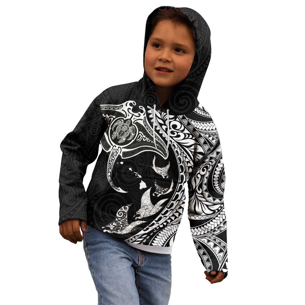 Hawaiian Manta Ray and Polynesian Tribal Tattoo Kid Hoodie Black Color LT03 - Polynesian Pride