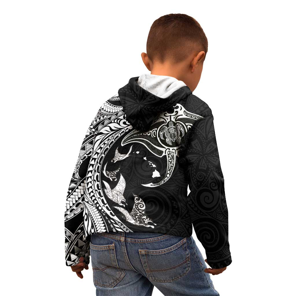 Hawaiian Manta Ray and Polynesian Tribal Tattoo Kid Hoodie Black Color LT03 - Polynesian Pride