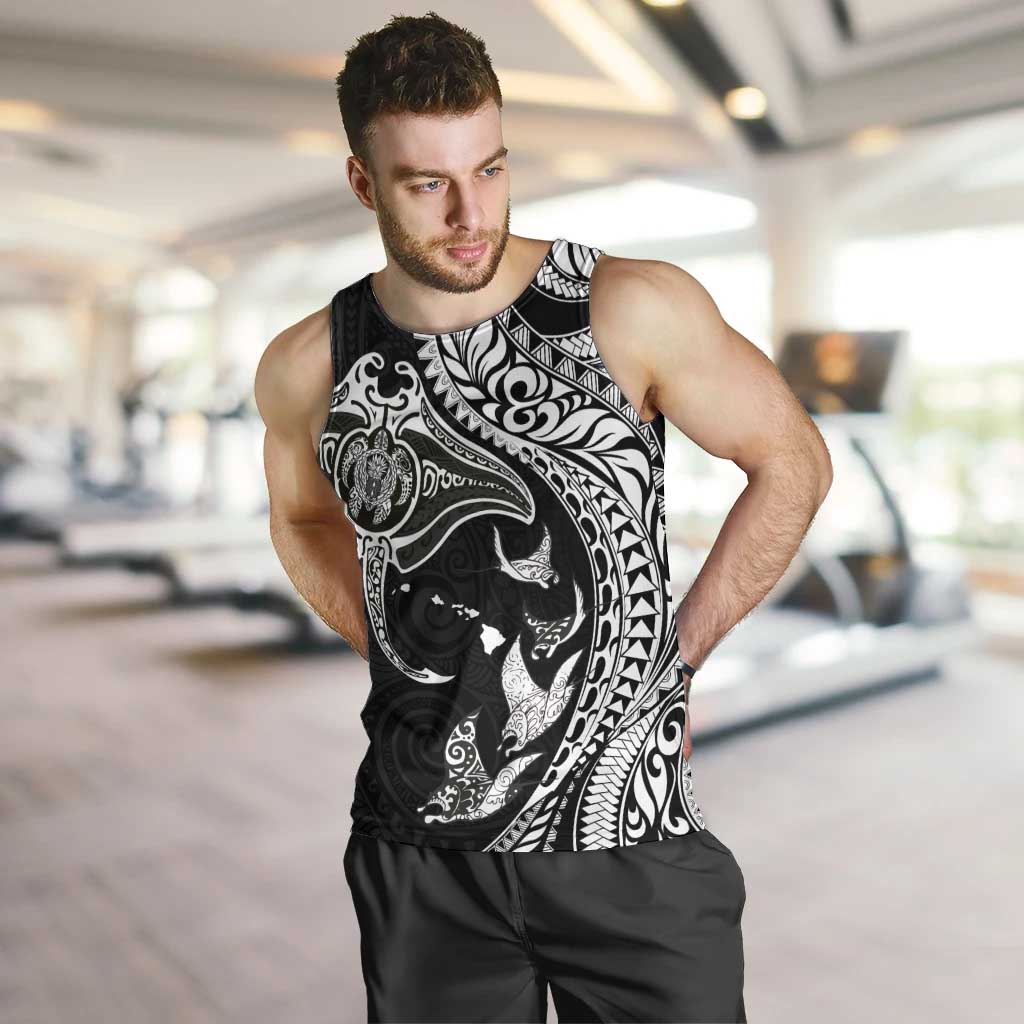 Hawaiian Manta Ray and Polynesian Tribal Tattoo Men Tank Top Black Color LT03 Black - Polynesian Pride
