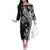 Hawaiian Manta Ray and Polynesian Tribal Tattoo Off The Shoulder Long Sleeve Dress Black Color LT03