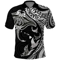 Hawaiian Manta Ray and Polynesian Tribal Tattoo Polo Shirt - Black Color LT03 Black - Polynesian Pride