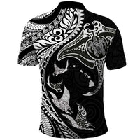 Hawaiian Manta Ray and Polynesian Tribal Tattoo Polo Shirt - Black Color LT03 - Polynesian Pride