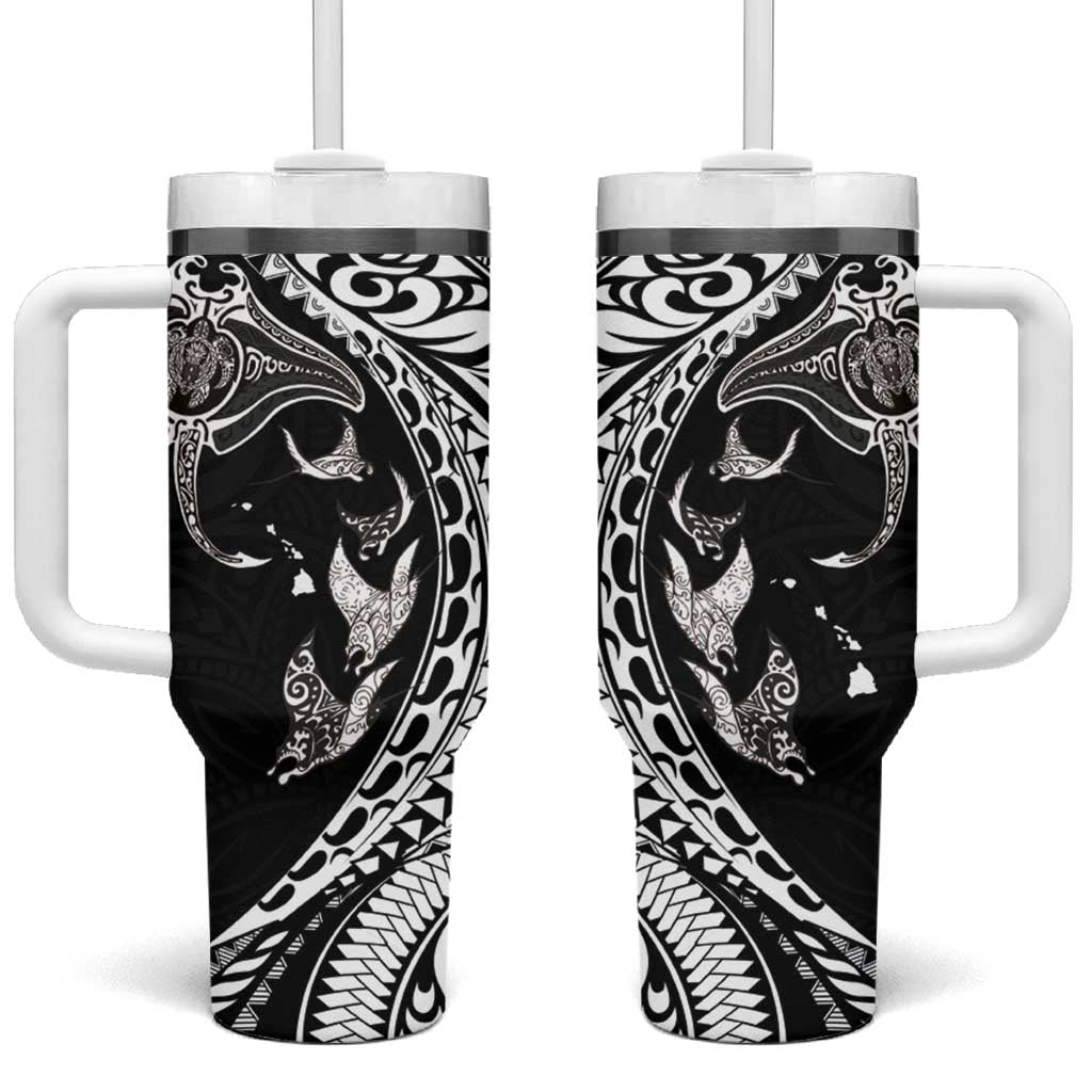 Hawaiian Manta Ray and Polynesian Tribal Tattoo Tumbler With Handle Black Color LT03 One Size: 40 oz Black - Polynesian Pride