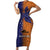 Papua New Guinea New Ireland Province Short Sleeve Bodycon Dress PNG Birds Of Paradise Polynesian Arty Style LT03 Long Dress Orange - Polynesian Pride