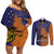 Custom Papua New Guinea New Ireland Province Couples Matching Off Shoulder Short Dress and Long Sleeve Button Shirts PNG Birds Of Paradise Polynesian Arty Style LT03 Orange - Polynesian Pride