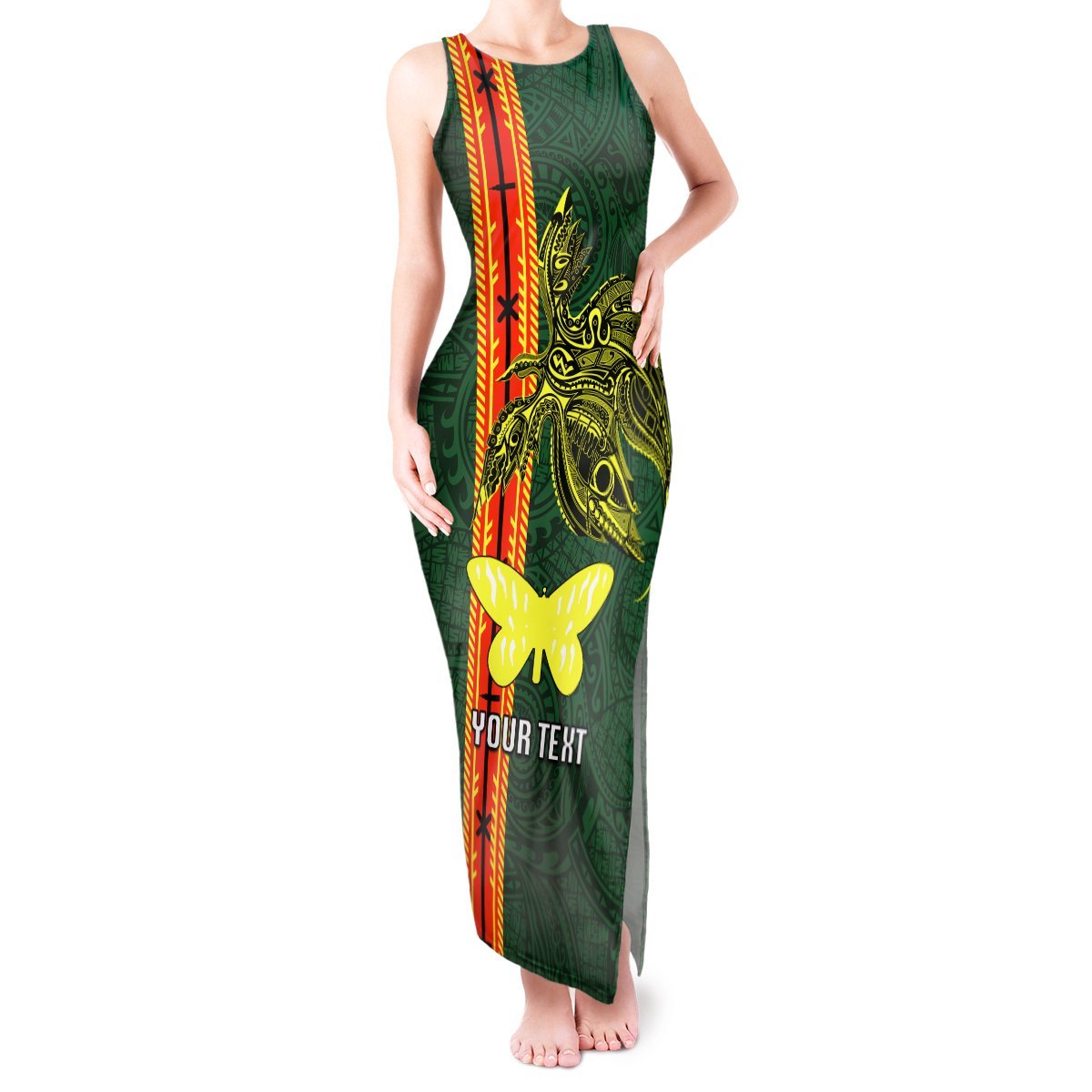 Custom Papua New Guinea Oro Province Tank Maxi Dress PNG Birds Of Paradise Polynesian Arty Style LT03 Women Green - Polynesian Pride
