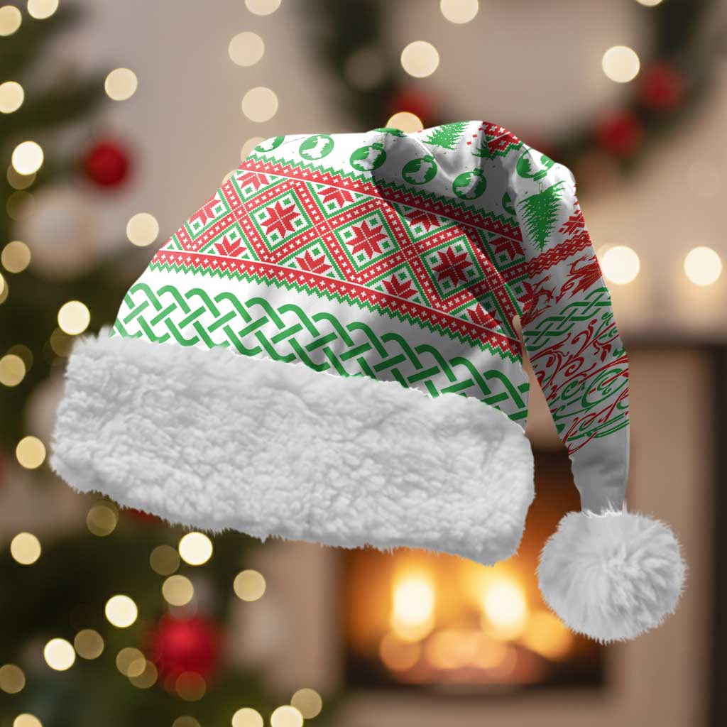 Welsh Christmas Santa Hat Awen and Celtics Culture with Xmas Elements LT03 With Fur White - Polynesian Pride
