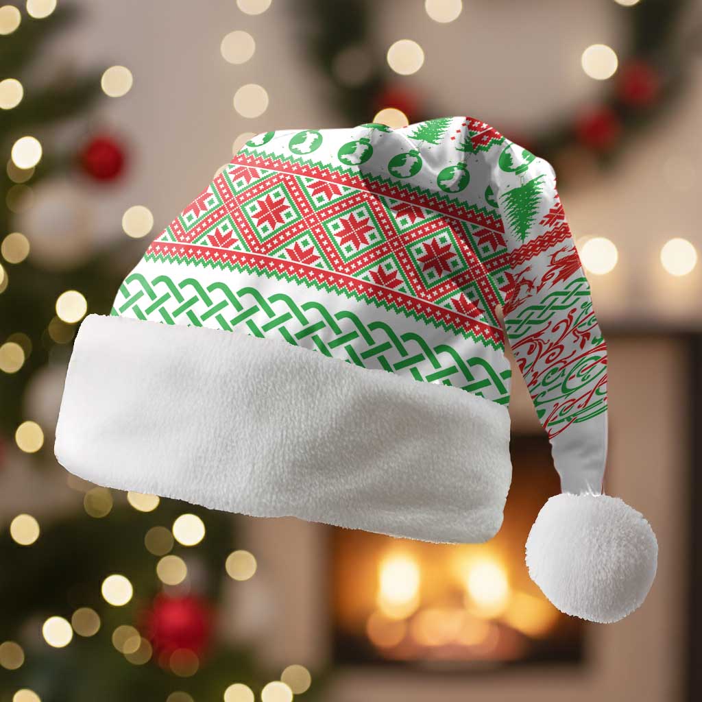 Welsh Christmas Santa Hat Awen and Celtics Culture with Xmas Elements LT03 Without Fur White - Polynesian Pride