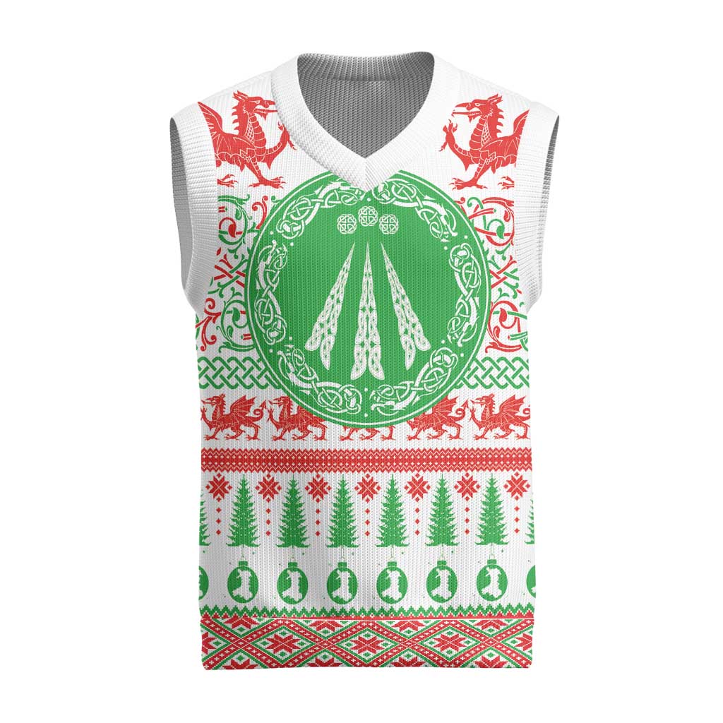 Welsh Christmas Knitted V-Neck Vest Awen and Celtics Culture with Xmas Elements LT03 White - Polynesian Pride