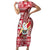 Hawaii Mele Kalikimaka Family Matching Short Sleeve Bodycon Dress and Hawaiian Shirt Santa Claus Surfing with Hawaiian Pattern Striped Red Style LT03 Mom's Dress Red - Polynesian Pride