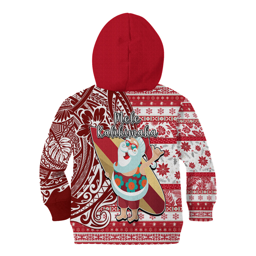 Hawaii Mele Kalikimaka Kid Hoodie Santa Claus Surfing with Hawaiian Pattern Striped Red Style LT03 - Polynesian Pride