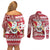 Custom Hawaii Mele Kalikimaka Couples Matching Off Shoulder Short Dress and Long Sleeve Button Shirt Santa Claus Surfing with Hawaiian Pattern Striped Red Style LT03 - Polynesian Pride