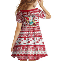 Custom Hawaii Mele Kalikimaka Kid Short Sleeve Dress Santa Claus Surfing with Hawaiian Pattern Striped Red Style LT03 - Polynesian Pride