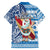 Hawaii Mele Kalikimaka Family Matching Off Shoulder Long Sleeve Dress and Hawaiian Shirt Santa Claus Surfing with Hawaiian Pattern Striped Blue Style LT03 - Polynesian Pride