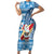 Hawaii Mele Kalikimaka Family Matching Short Sleeve Bodycon Dress and Hawaiian Shirt Santa Claus Surfing with Hawaiian Pattern Striped Blue Style LT03 Mom's Dress Blue - Polynesian Pride