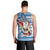 Hawaii Mele Kalikimaka Men Tank Top Santa Claus Surfing with Hawaiian Pattern Striped Blue Style LT03 - Polynesian Pride